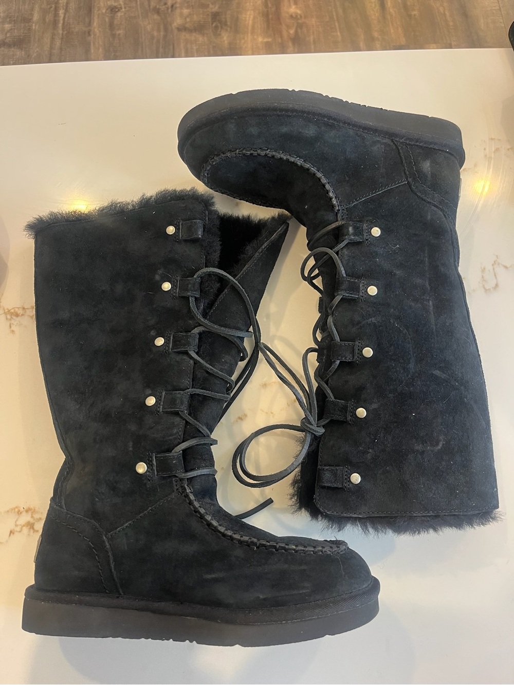 UGG Black Suede Appalachian Lace-Up Shearling tall Boots